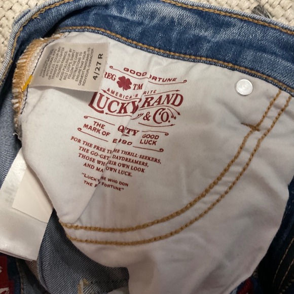 Lucky Brand Sweet Mid‎ Rise Straight Jeans 4/27R Floral Embroidered Boho - Picture 11 of 15